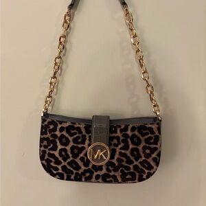 Michael Kors Brown Leopard Shoulder Bag with Gold Chain